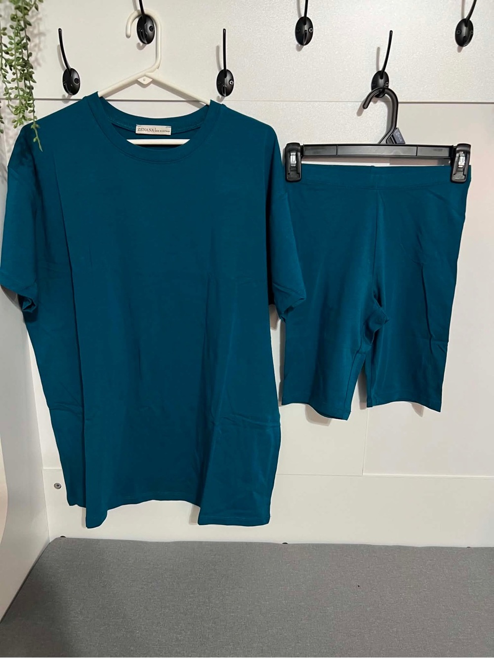 Zenana Outfitters Teal Lounge Tee and Biker Shorts Set
